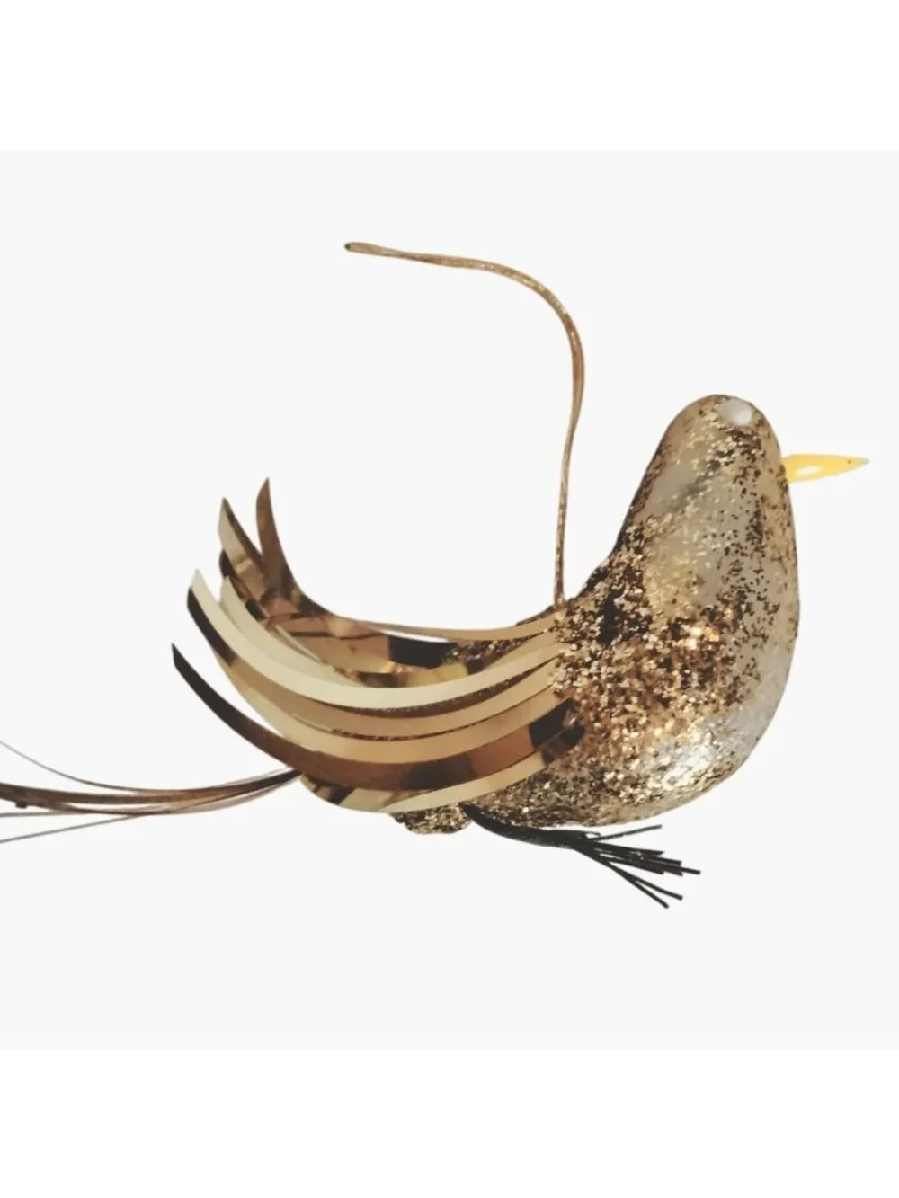Gold Glitter Bird Ornament Foil Feather Vintage Holiday Décor